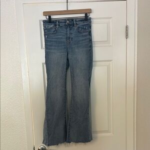 American Eagle Outfitters High Waisted Blue Flare Wide Leg Jeans